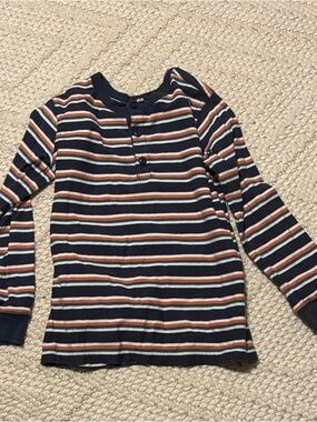 Tea Collection Navy, White & Orange Striped Long-Sleeve Henley, size 10